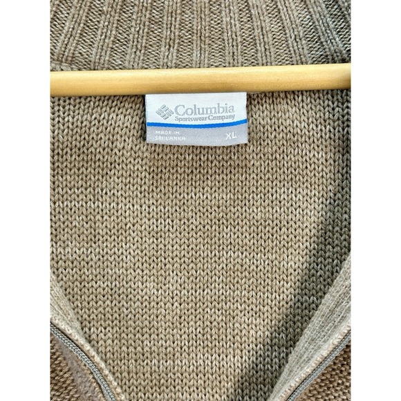Columbia Sweater Adult Extra Large Oatmeal Tan 1/4 Zip Pullover Ribbed Classic - Picture 7 of 9